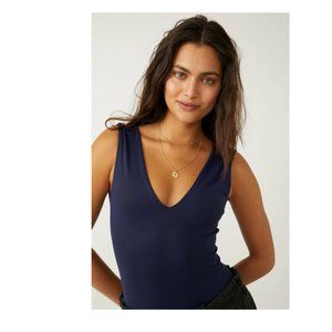 NWOT Free People Women's Keep It Sleek Bodysuit Navy L